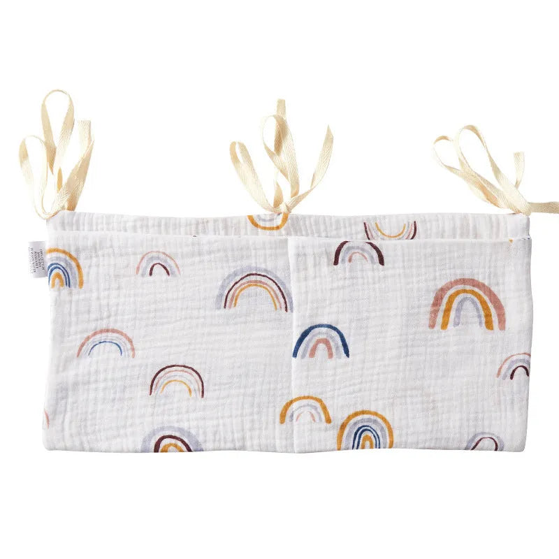 Cotton double layer baby bedside buggy bag in American Gray Flower colour with two compartments