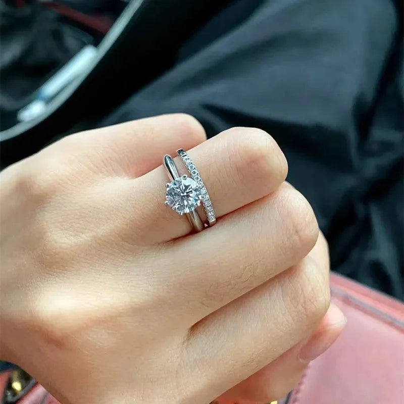 D colour moissanite couple rings with dragon phoenix decoration on 925 silver plated heart-shaped adjustable bands