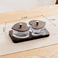 Transparent glass snack platter with heart-shaped lid showing 4-grid tray option in retro style.