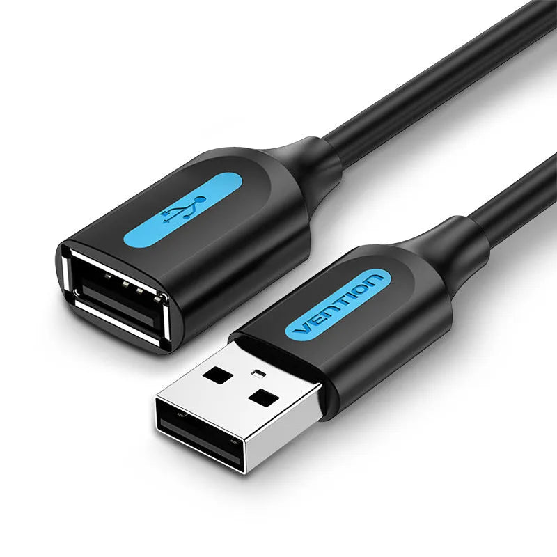 Black USB A Male to AM female extension cable with straight head connectors