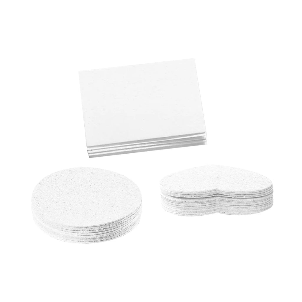 6 fountain pens and pre-cut heart, round, and square wood pulp paper blanks for crafting.