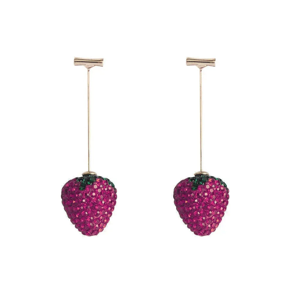 Red geometric strawberry-shaped stud earrings for women on a zinc alloy base.