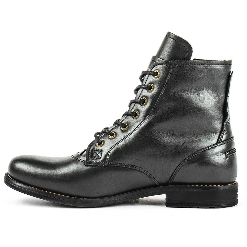 Knight Series men's two-tone leather boots with side zipper in black and brown colours