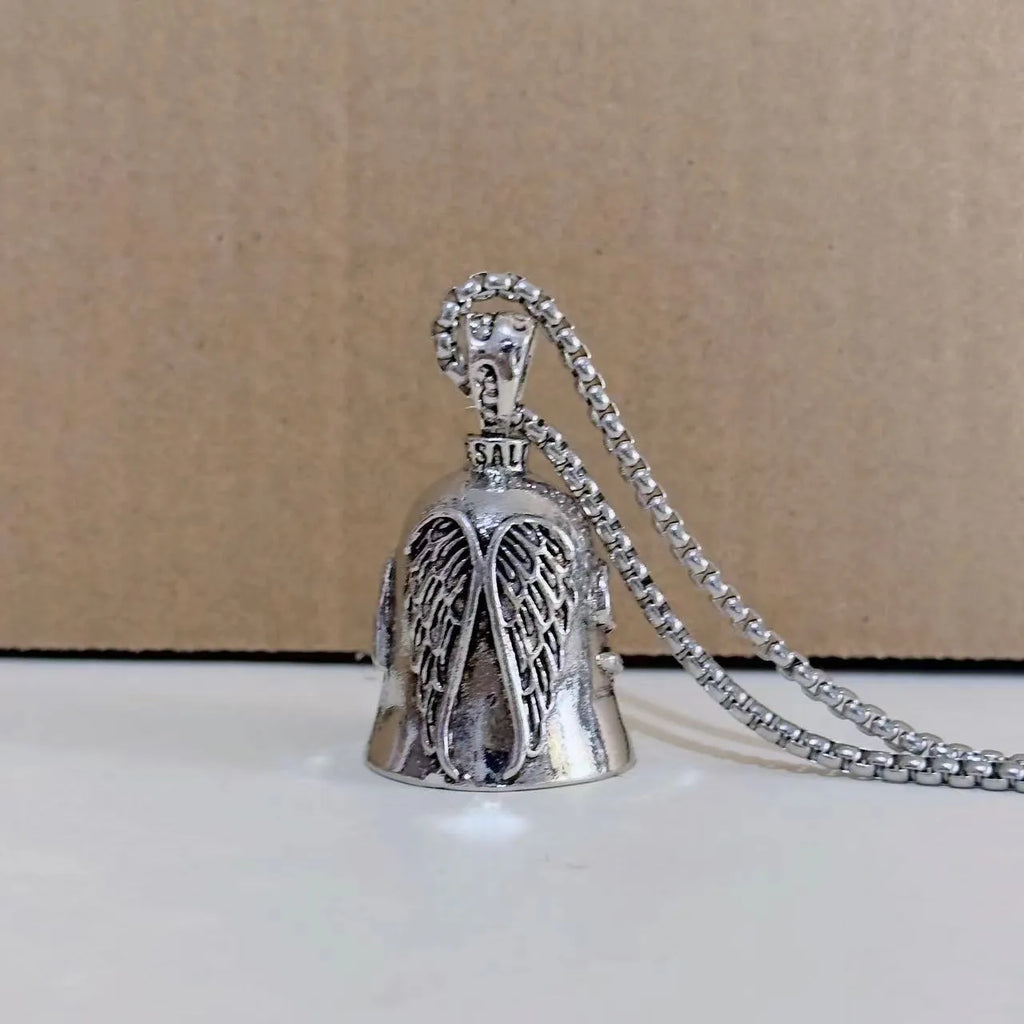 Angel feather necklace and keychain set with antique white finish and detailed wing design