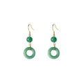 Green jade design peace buckle earrings in 14K gold colour zinc alloy