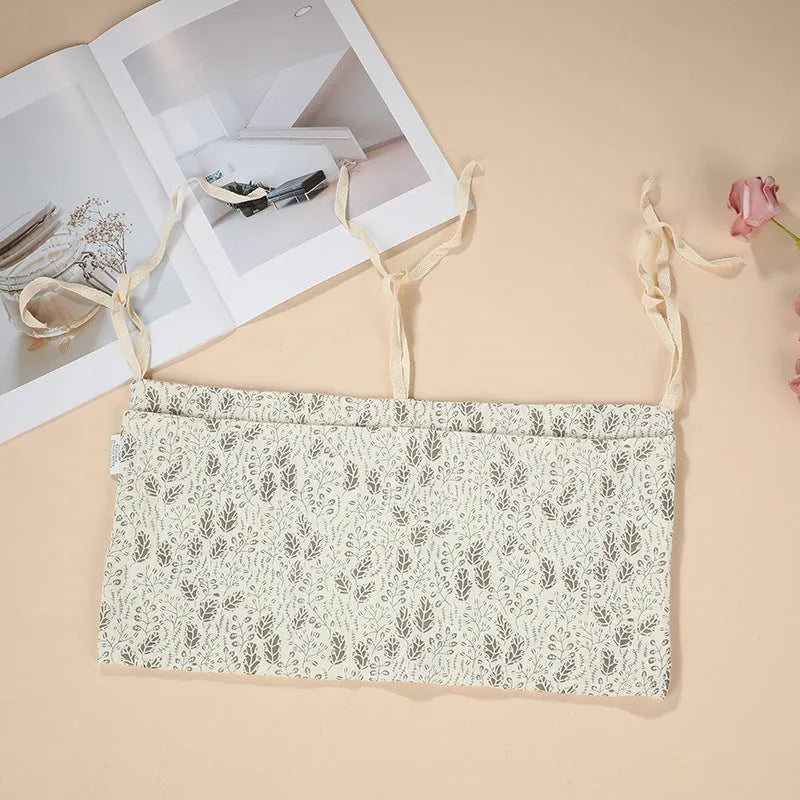 Cotton double layer baby bedside buggy bag in American Gray Flower colour with two compartments