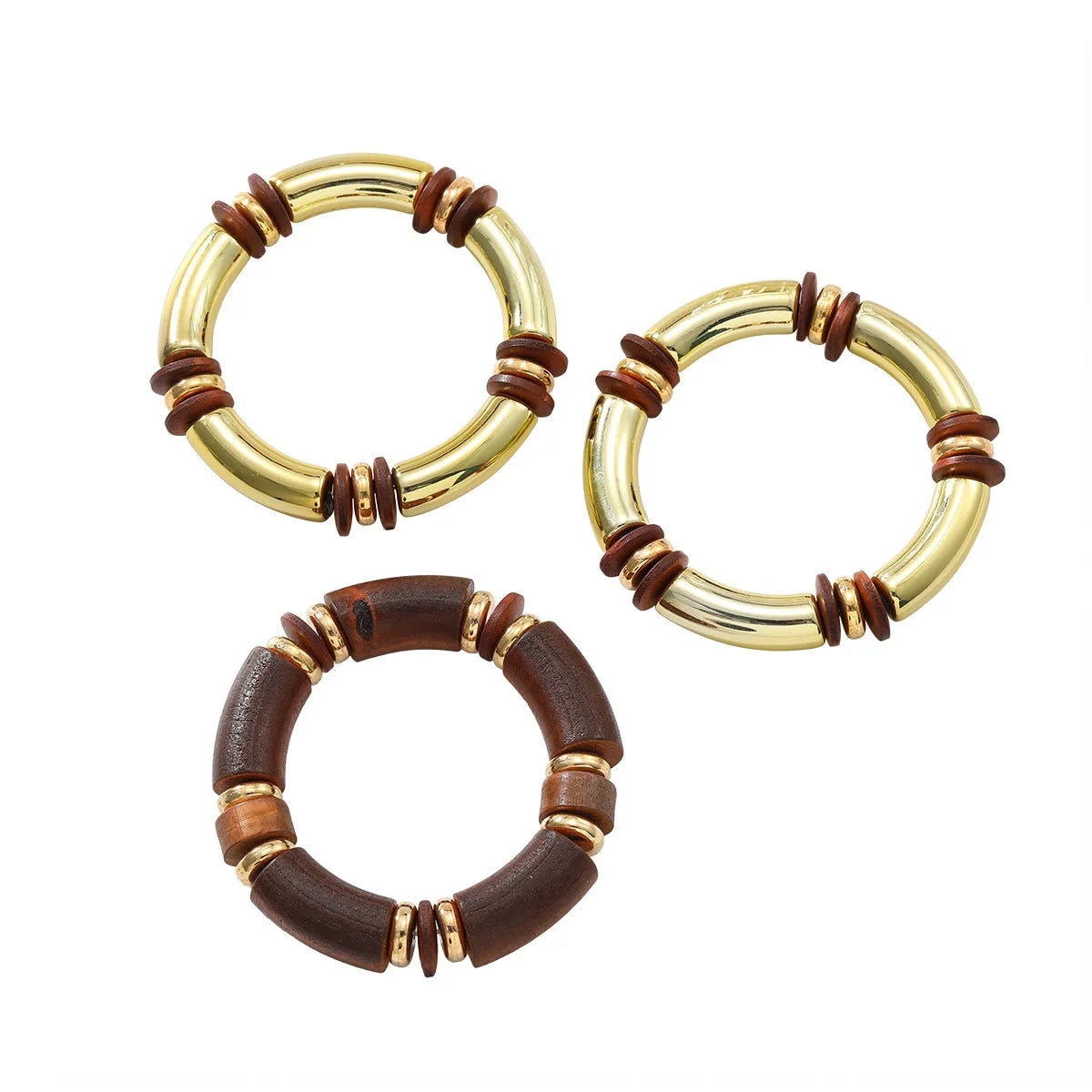 Multi-layer wooden necklace and bracelet set with alloy chain and round elements