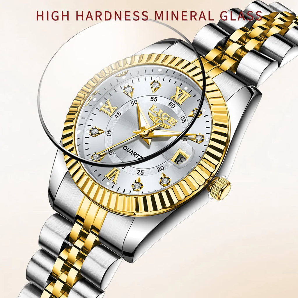 Waterproof quartz watch for couples in gold or silver colour options with a 10mm case.