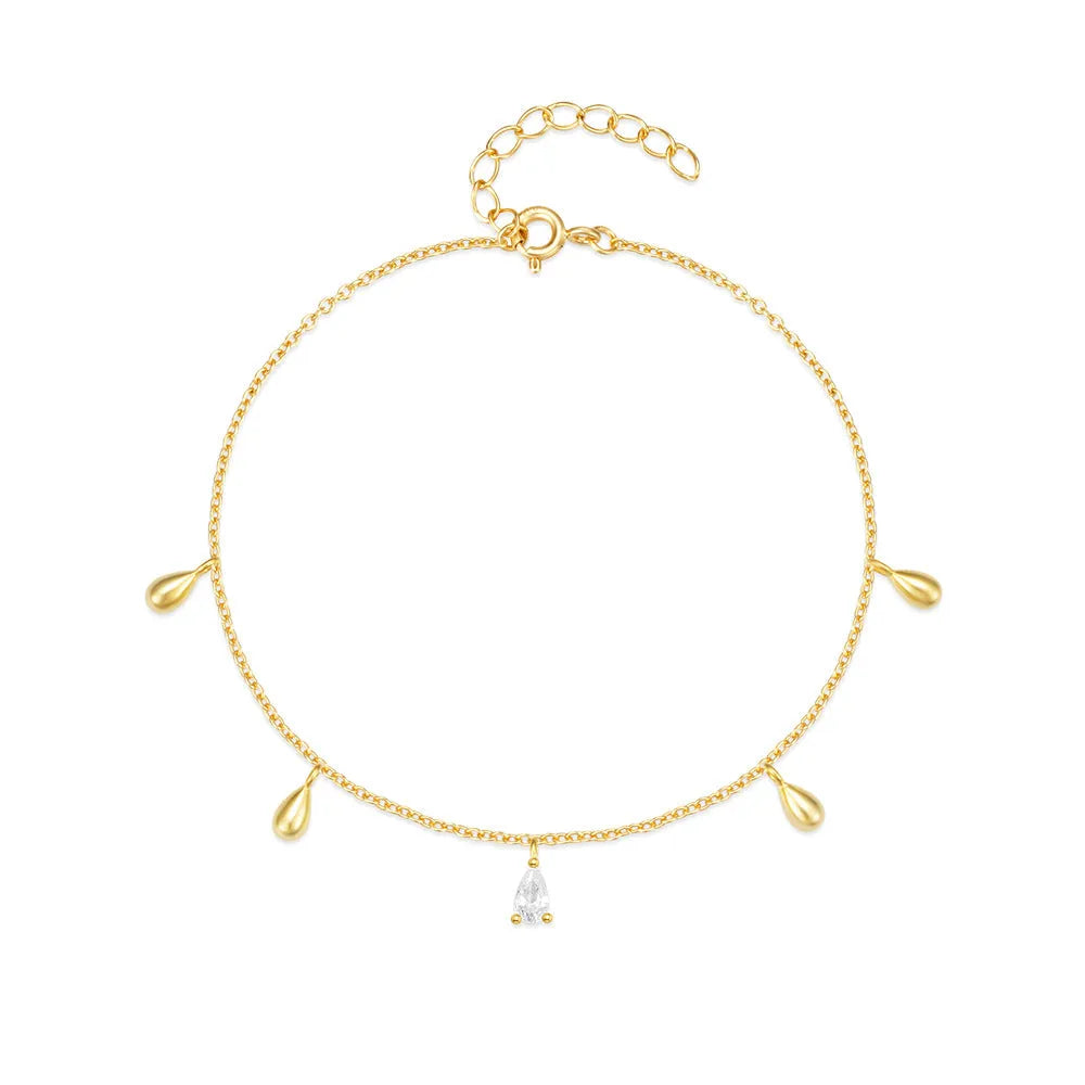 Gold colour S925 sterling silver bracelet with water drop diamond pendant geometric design