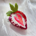 Red strawberry-shaped metal hairpin with pastoral style design