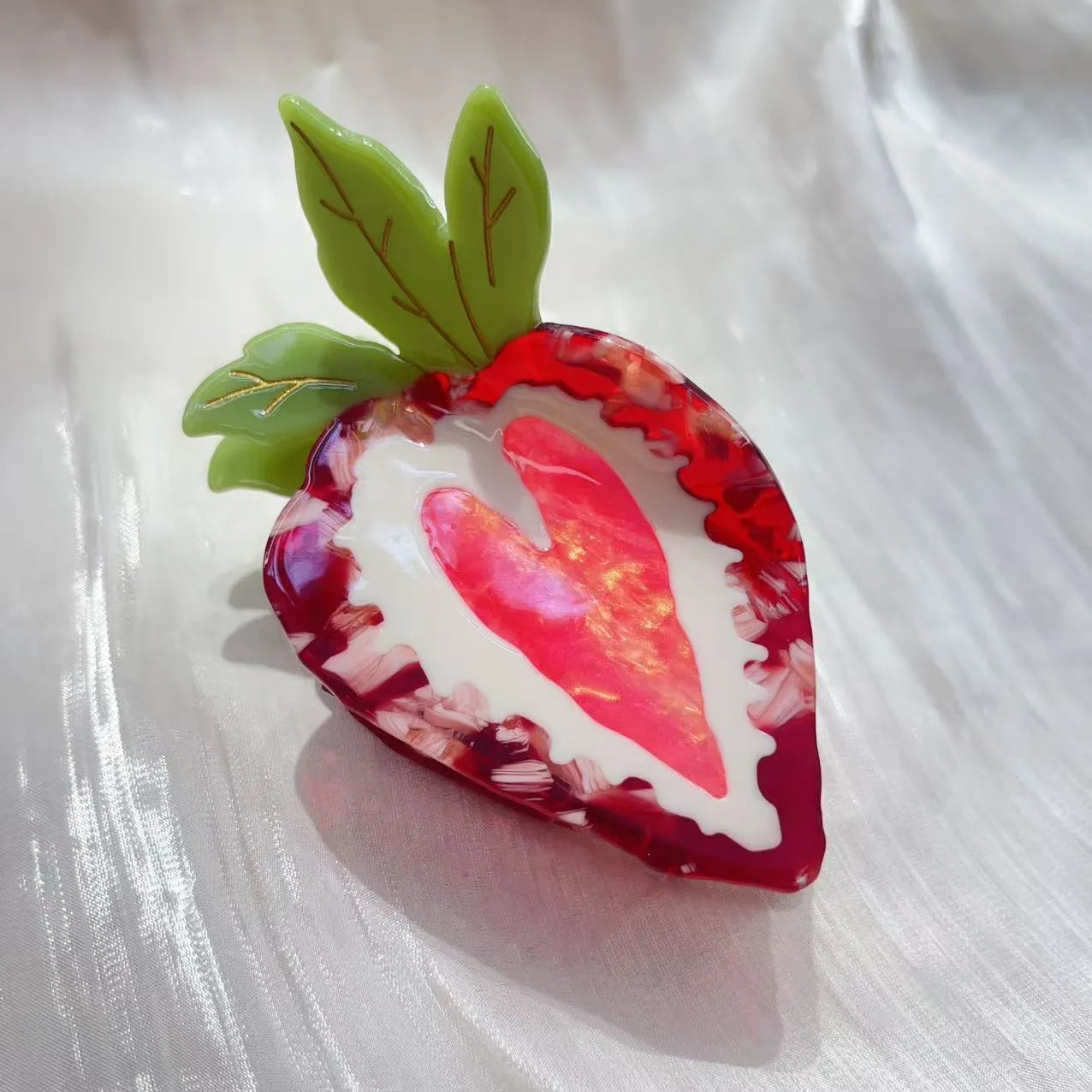 Red strawberry-shaped metal hairpin with pastoral style design