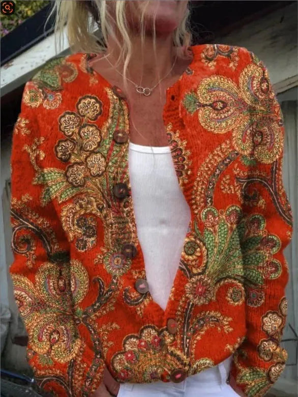 Halloween-themed women's long-sleeve top with a 3D digital printed pattern on polyester fabric.