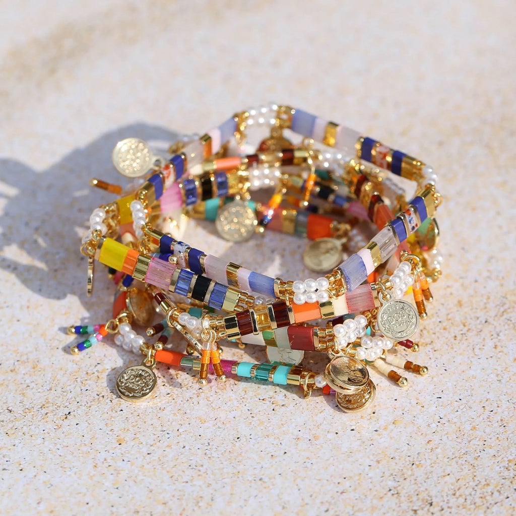 Women's handmade glass pearl beaded bracelet in original design with imitation pearl materials