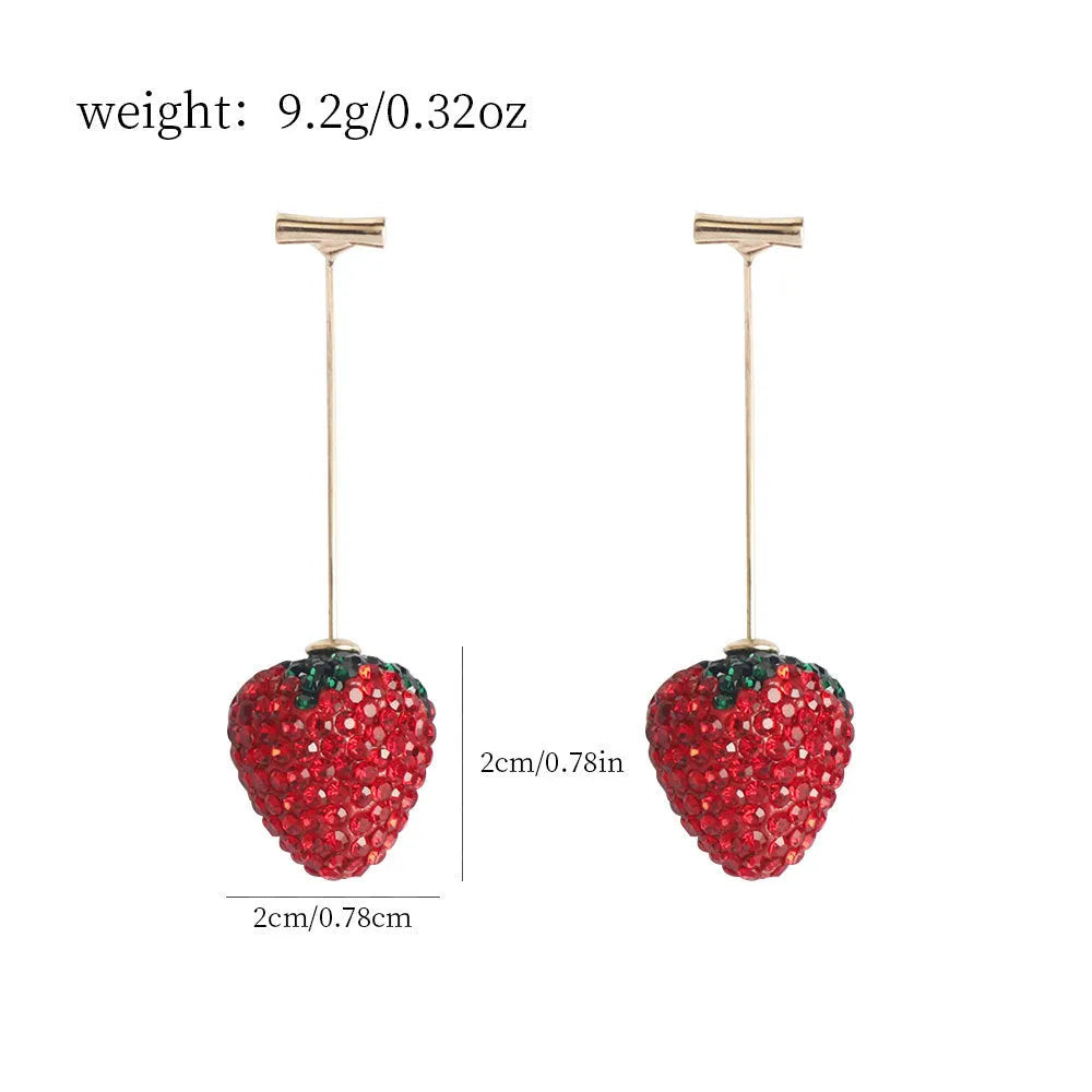 Red geometric strawberry-shaped stud earrings for women on a zinc alloy base.