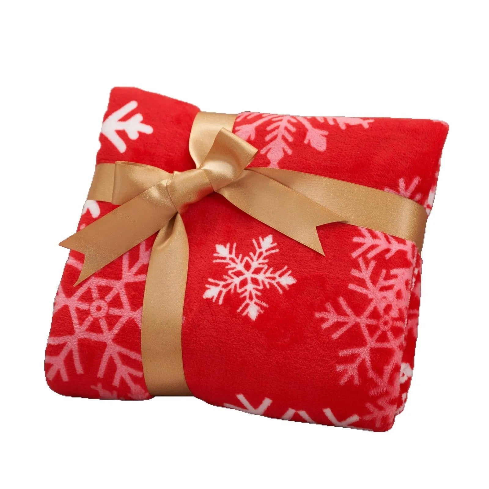 Soft plush flannel Christmas blanket in a choice of colours and sizes on a sofa.