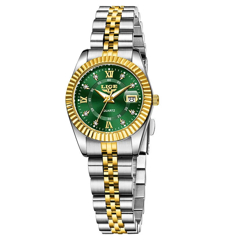 Waterproof quartz watch for couples in gold or silver colour options with a 10mm case.