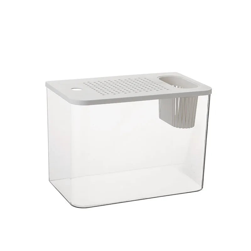 Medium-sized plastic betta fish tank with cover in black or white colour