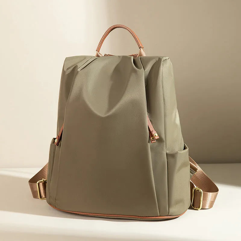 Fashion commuter contrast colour travel backpack in khaki, large capacity nylon with multiple internal pockets