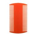 A plastic double-edged fine-tooth lice comb on a white background, shown in the rose red colour variant.