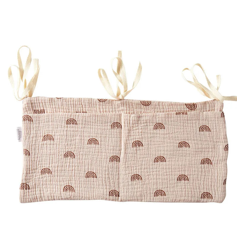 Cotton double layer baby bedside buggy bag in American Gray Flower colour with two compartments