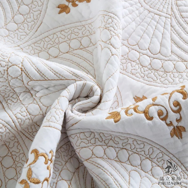 European-style embroidered cotton bed cover set for 1.8 metre beds with matching pillowcases