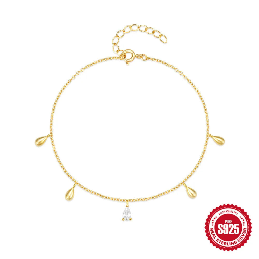 Gold colour S925 sterling silver bracelet with water drop diamond pendant geometric design