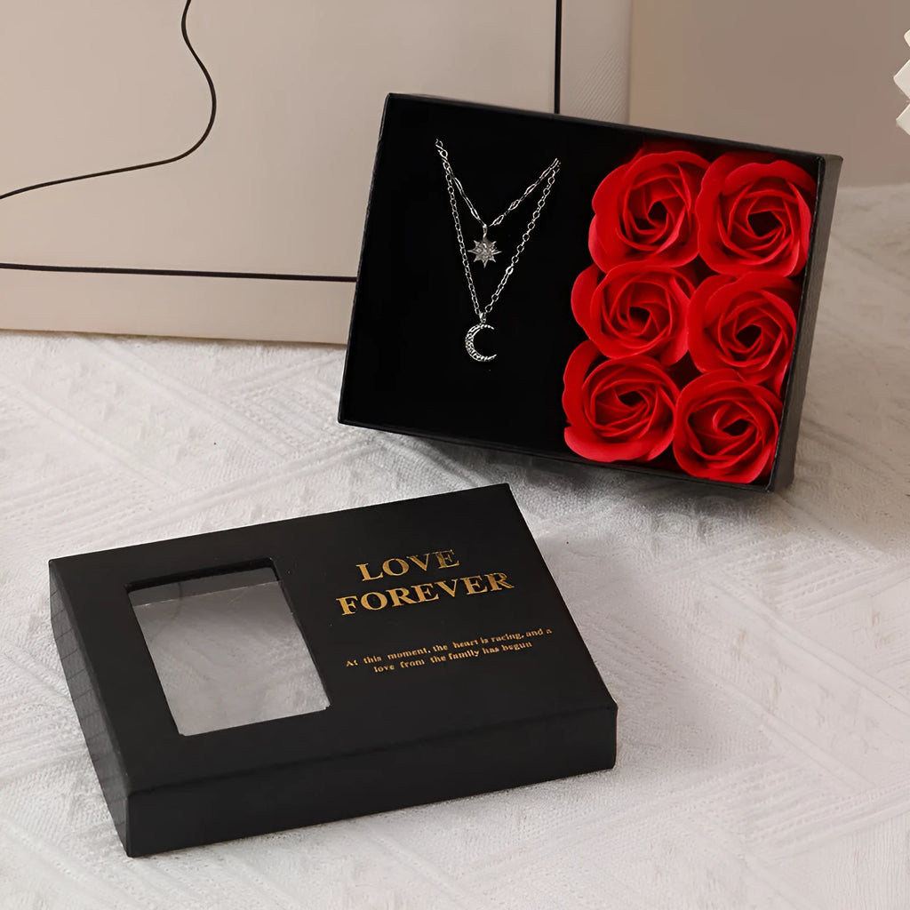 Korean style soap flower gift bouquet in presentation box with handbag in red, pink, or black.