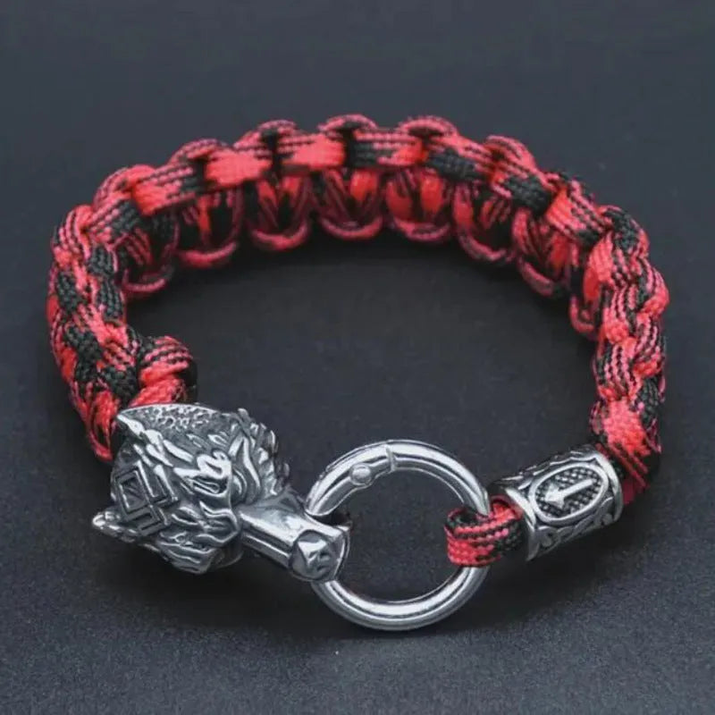 Handmade stainless steel wolf head bracelet with Luen character in camouflage colour