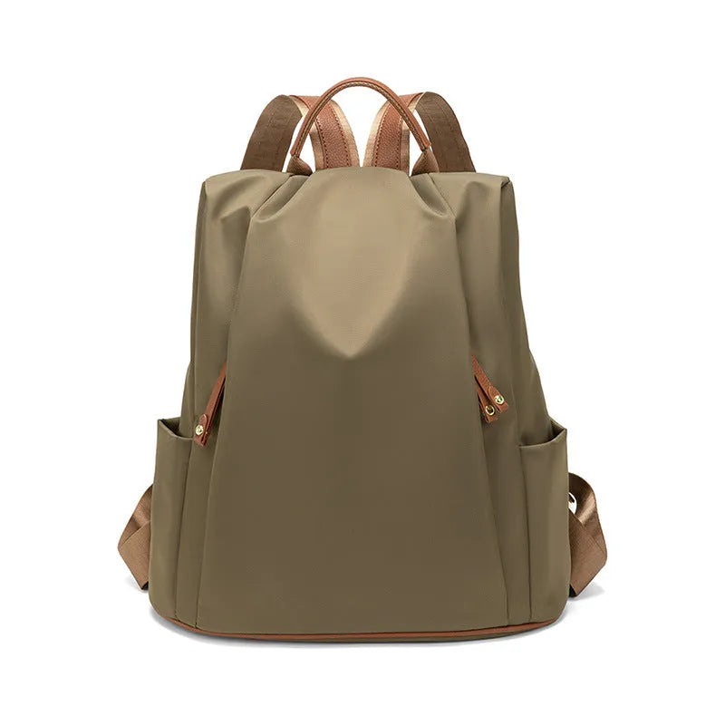 Fashion commuter contrast colour travel backpack in khaki, large capacity nylon with multiple internal pockets