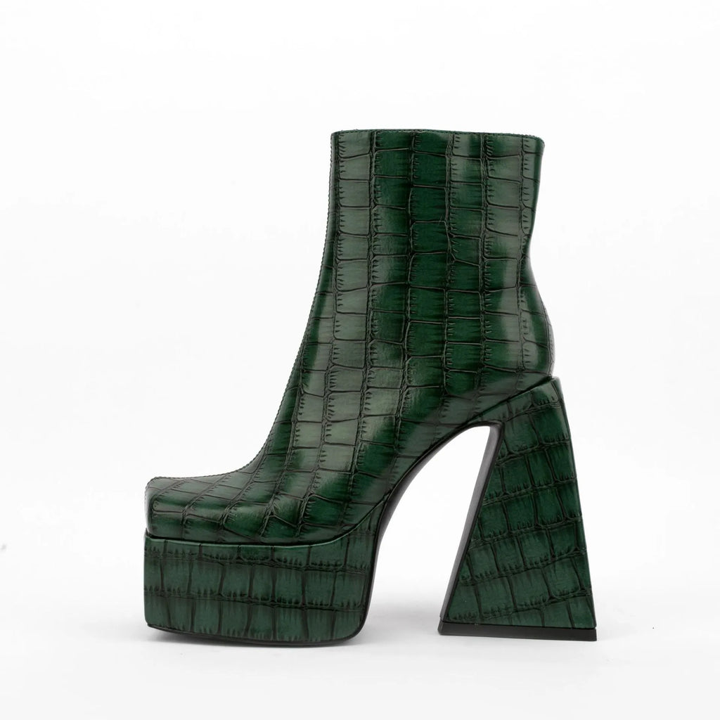 Women's artificial PU leather ankle boots in beige with a super high heel.
