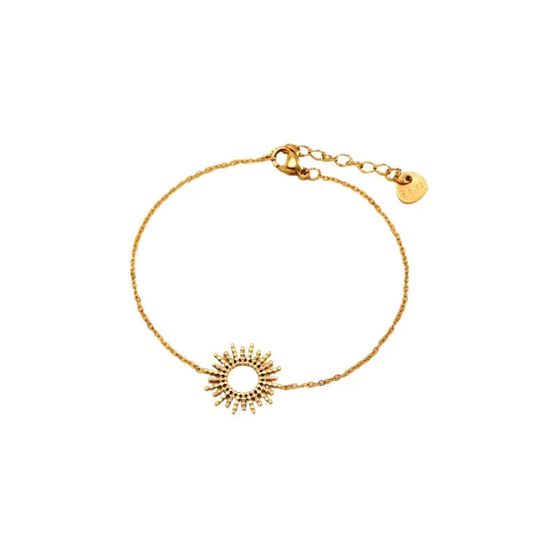 Gold sunflower geometric jewellery set with necklace and bracelet on stainless steel