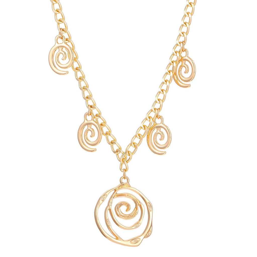 Spiral donut jewellery set showing necklace, bracelet and ear hooks with geometric circle design
