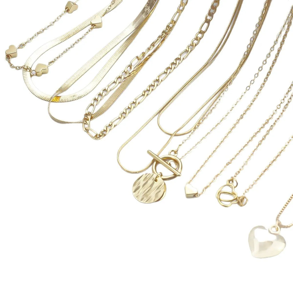 10-piece gold women's necklace set with adjustable snake bone chain and alloy pendants