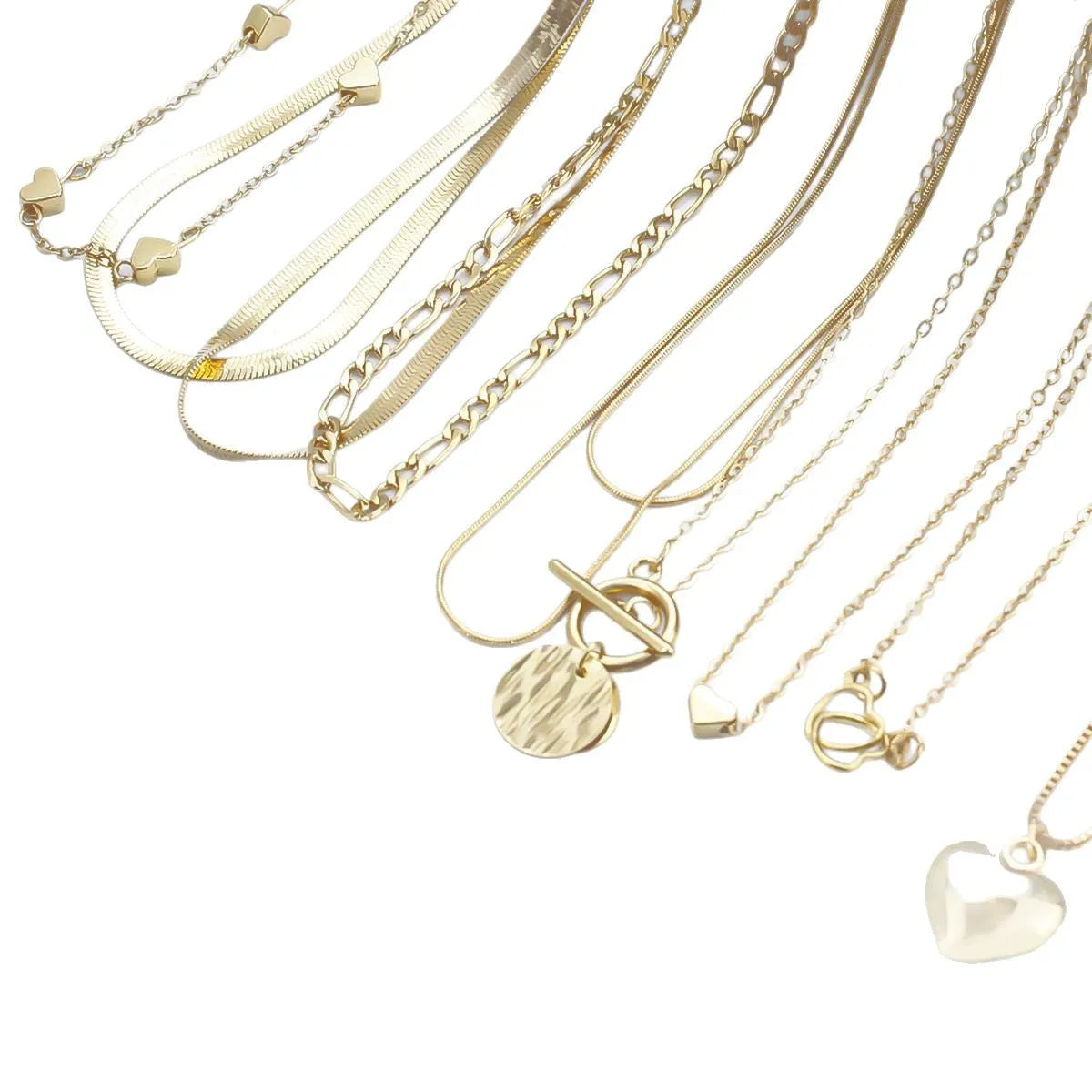 10-piece gold women's necklace set with adjustable snake bone chain and alloy pendants