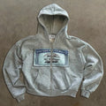 Unisex black hooded jacket with letter pattern and zip pockets in loose fit