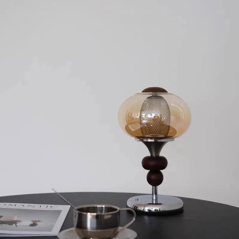 Zhonggu retro solid wood table lamp with touch switch for colour changing and dimming.