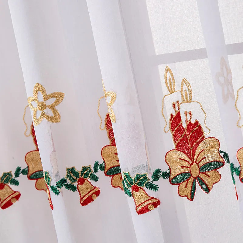 American Christmas curtains with embroidered snowflake design in semi-sunshade polyester fabric