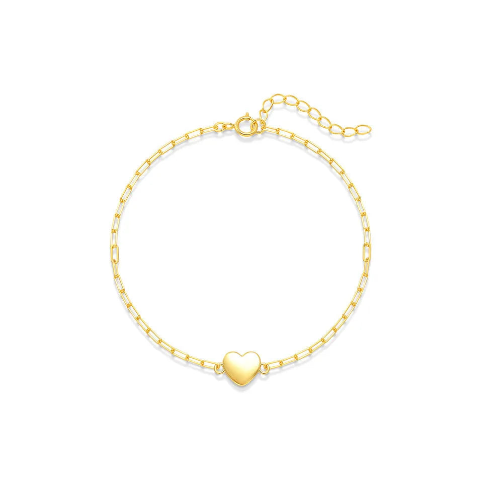 S925 sterling silver bracelet with clip chain clasp and geometric heart charm