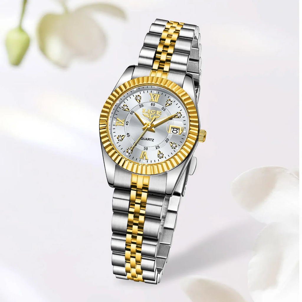 Waterproof quartz watch for couples in gold or silver colour options with a 10mm case.