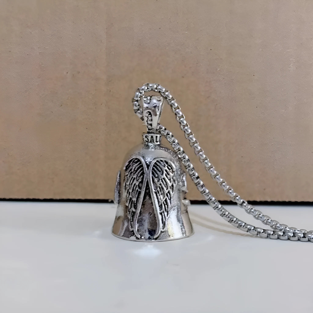 Angel feather necklace and keychain set with antique white finish and detailed wing design