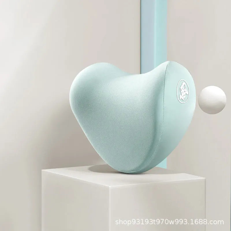 Heart-shaped memory foam car pillow set showing lumbar support and headrest pillow in grey colour with contrasting heart design