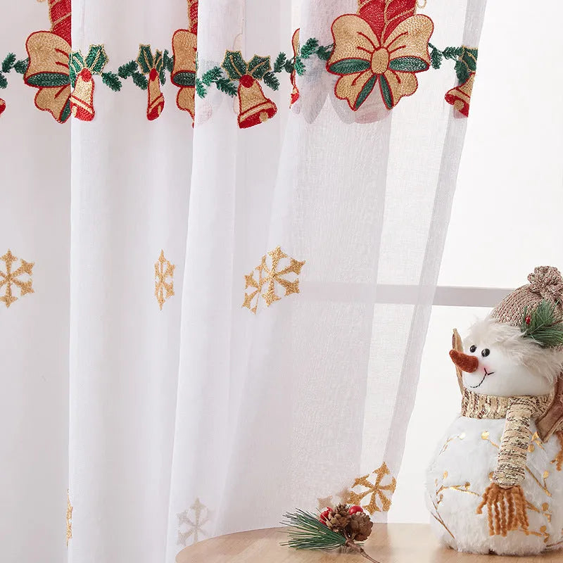 American Christmas curtains with embroidered snowflake design in semi-sunshade polyester fabric