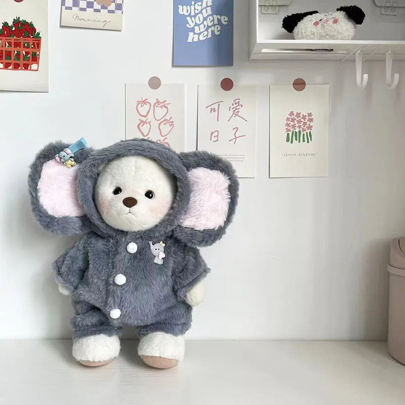Grey elephant themed plush jumpsuit for a 30cm Lina Bear doll.