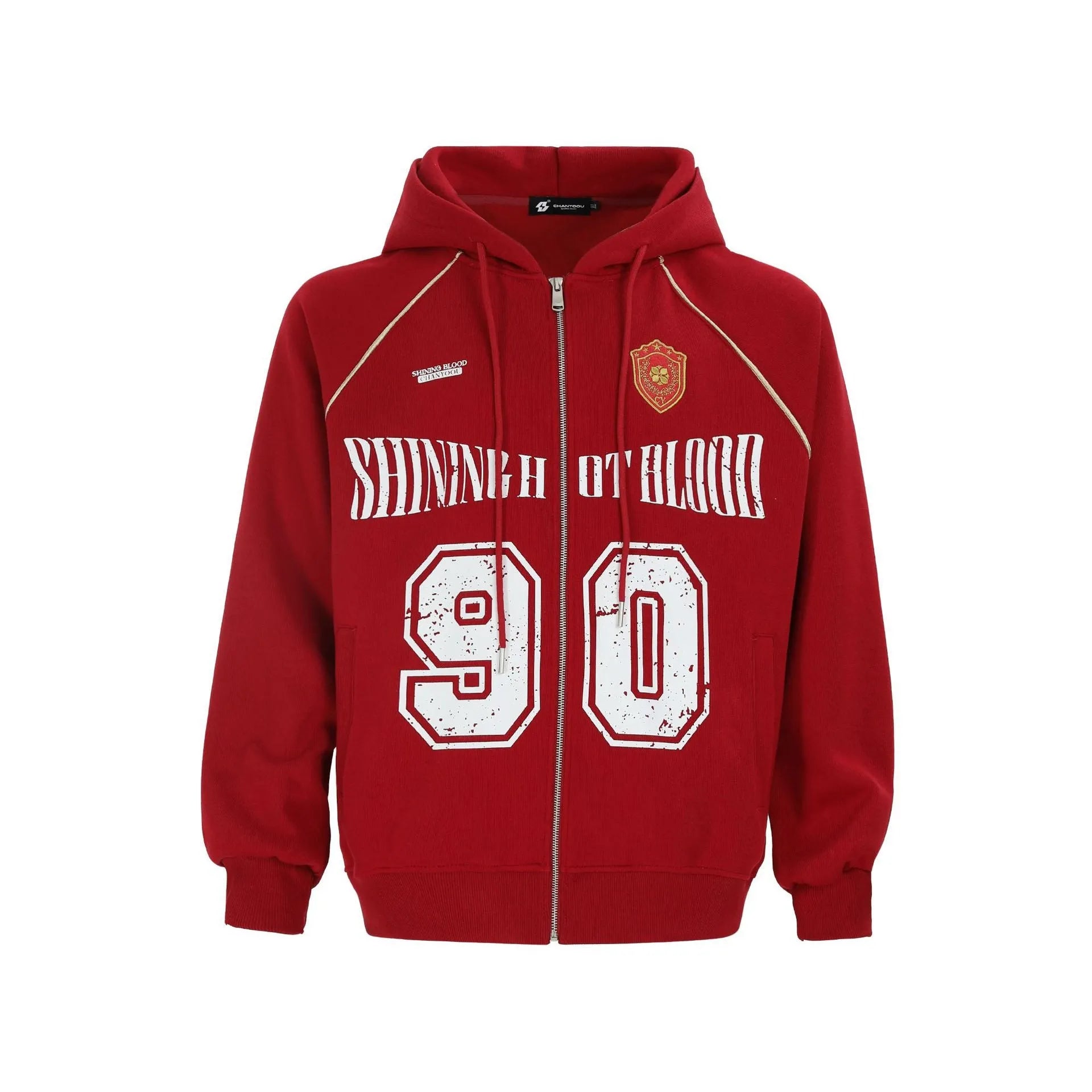 Women's American retro style hooded jacket with letter embroidery in loose casual fit