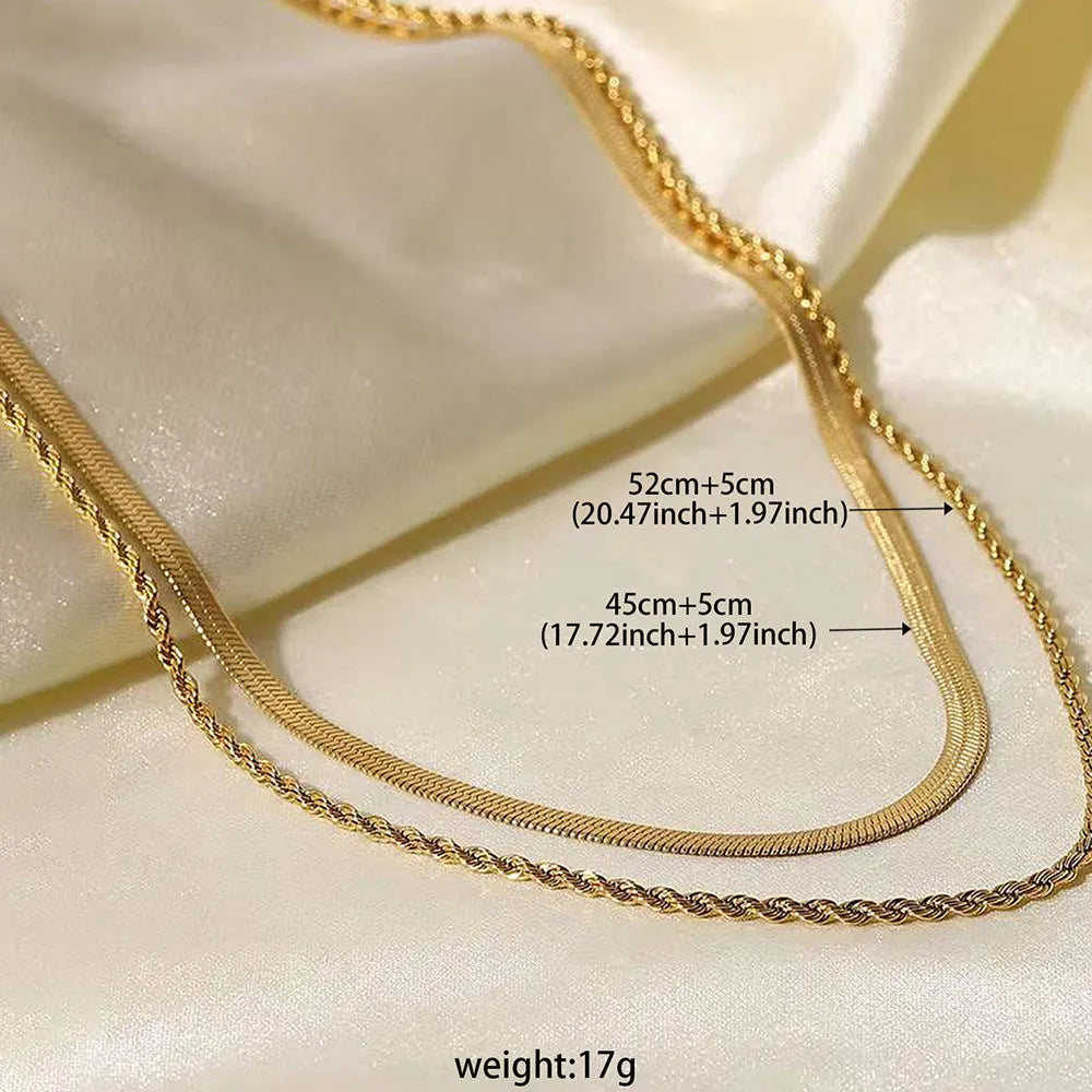 Women's adjustable double-layer twist necklace in stainless steel with a geometric titanium steel pendant.