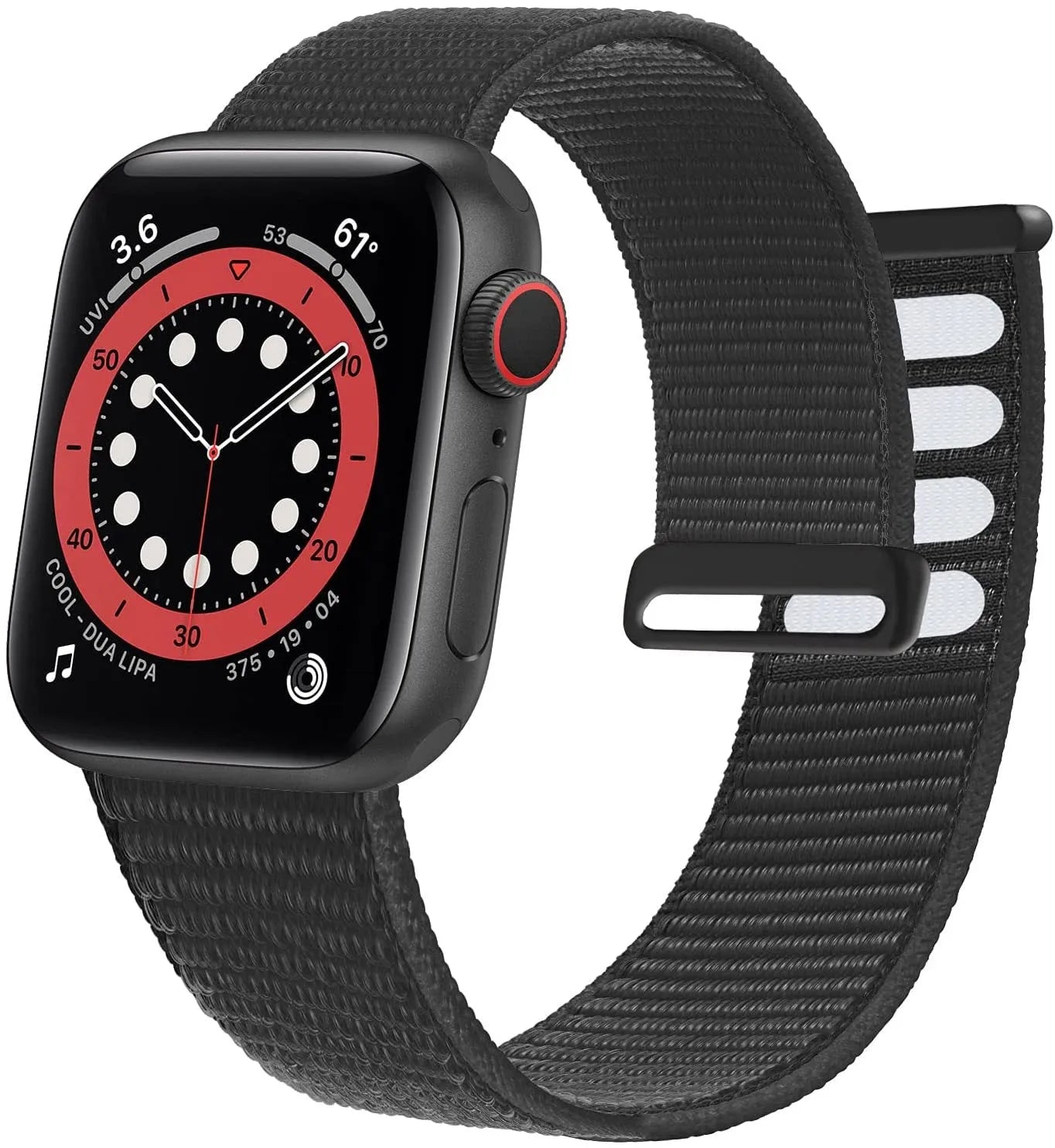 Woven nylon Apple Watch replacement strap in multiple colours including Rainbow and reflective options