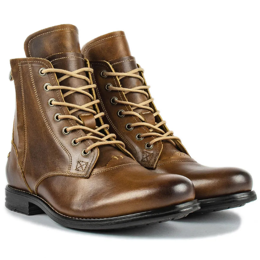 Knight Series men's two-tone leather boots with side zipper in black and brown colours