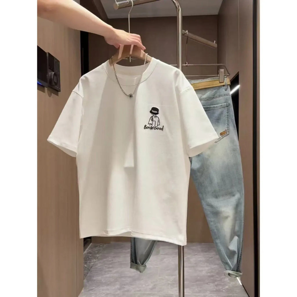 Men's slim fit cartoon print T-shirt in pure cotton fabric, shown in black colour with short sleeves