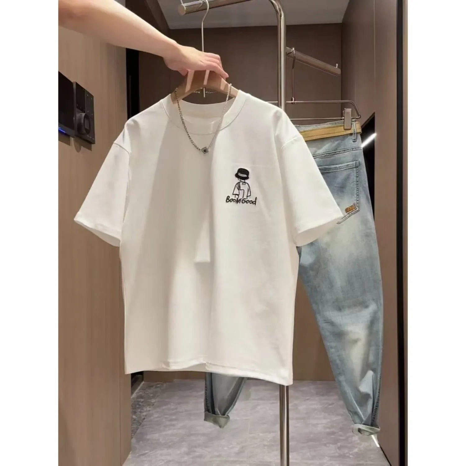 Men's slim fit cartoon print T-shirt in pure cotton fabric, shown in black colour with short sleeves