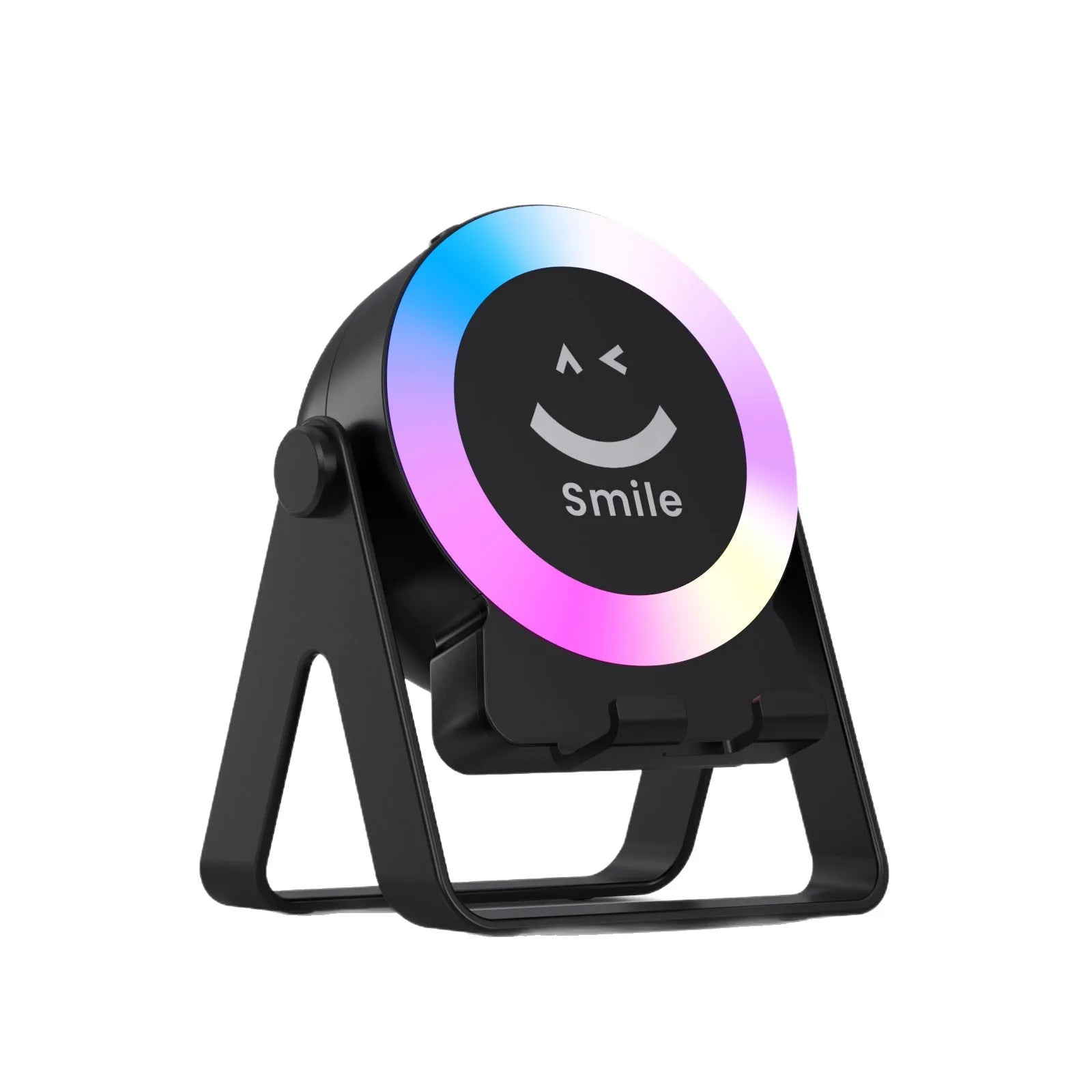 Black wall-mounted Bluetooth speaker with colourful LED lights on magnetic induction bracket